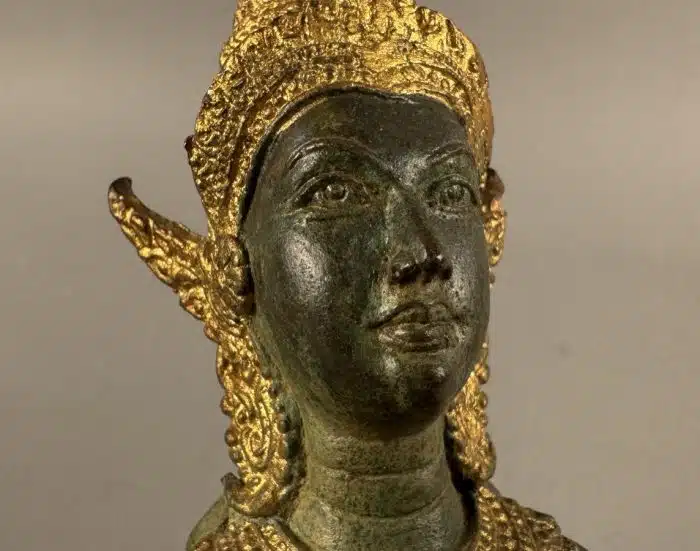 Tempelwächterin Thailand Bronze Figur - schöne Patina und vergoldung  H 22 cm – Bild 10
