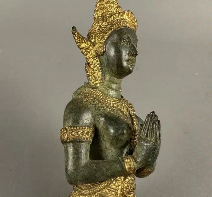 Tempelwächterin Thailand Bronze Figur - schöne Patina und vergoldung  H 22 cm – Bild 12