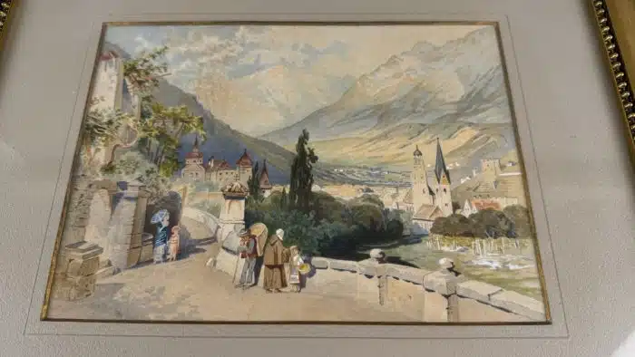 Aquarell im vergoldeten Prunkrahmen aus Holz 48 x 42 cm – Bild 2
