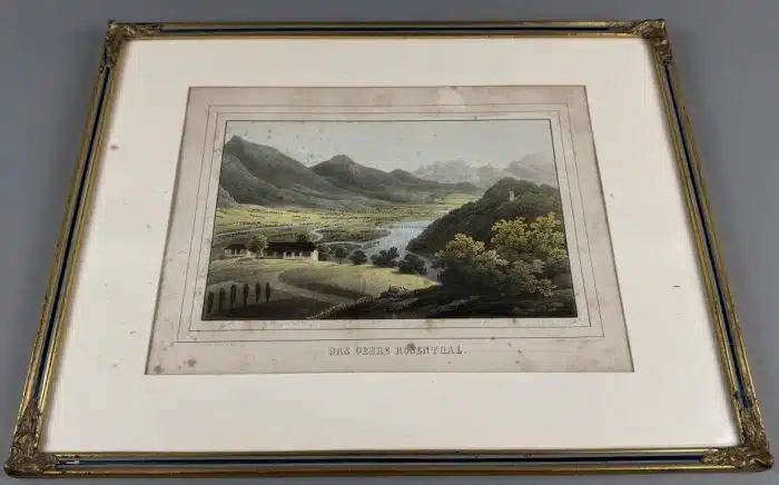 Das obere Rosenthal Lithographie von Joseph Wagner in schönem Rahmen 44 x 34 cm Stockfleckig