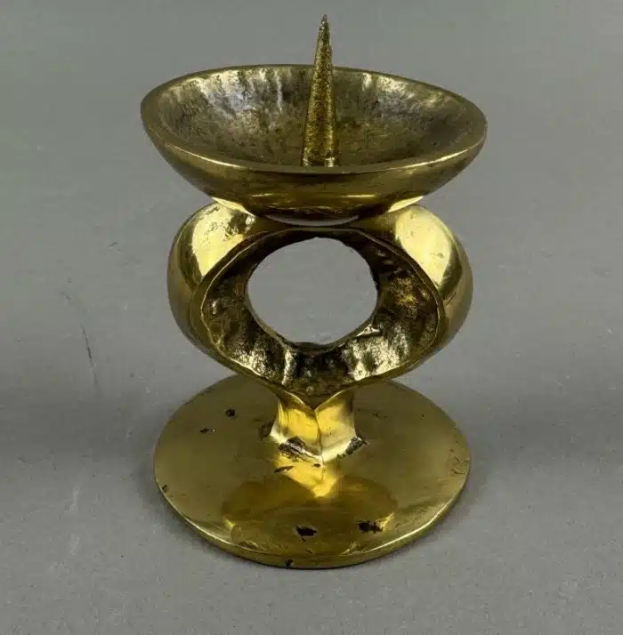 Brutalistischer Massiver Messing  Kerzenhalter H11 cm - vielleicht Goll – Bild 5
