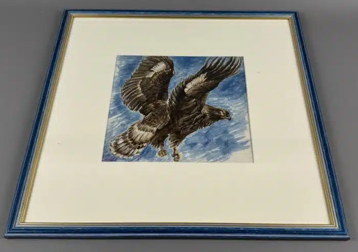 Aquarell mit Adler 47x45 cm verglast und gerahmt