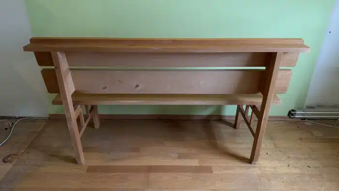 Vollholzbank mit Lehne L 160 cm T 63 cm Sitzh. 47 cm Lehnen H 91 cm – Bild 7