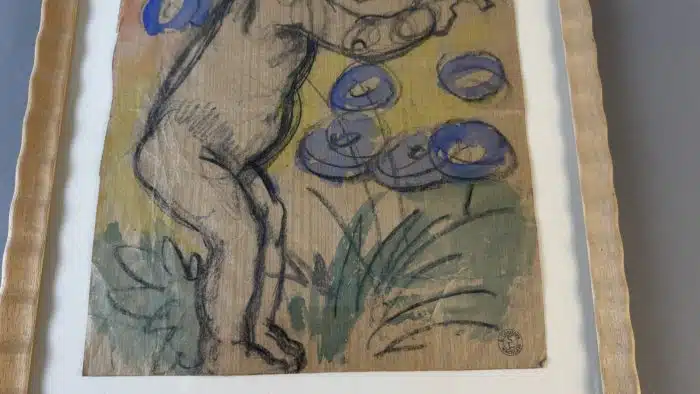 Switbert Lobisser - Aus persönlichem Besitz - Kohle und Aquarell - Entwurf zur Bauerntruhe seiner Ev. - Frühling Nachlassstempel 47x34 cm Blatt 39x25 cm – Bild 4