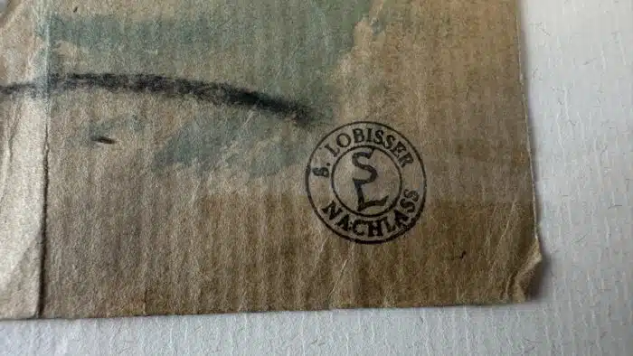 Switbert Lobisser - Aus persönlichem Besitz - Kohle und Aquarell - Entwurf zur Bauerntruhe seiner Ev. - Frühling Nachlassstempel 47x34 cm Blatt 39x25 cm – Bild 5