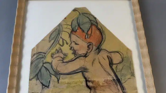 Switbert Lobisser - Aus persönlichem Besitz - Kohle und Aquarell - Entwurf zur Bauerntruhe seiner Ev. - Sommer Nachlassstempel 47x34 cm Blatt 39x25 cm – Bild 2