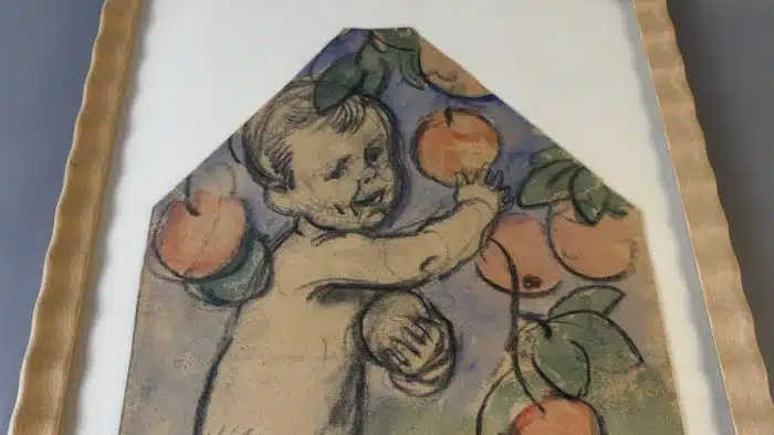 Switbert Lobisser - Aus persönlichem Besitz - Kohle und Aquarell - Entwurf zur Bauerntruhe seiner Ev. - Herbst Nachlassstempel 47x34 cm Blatt 39x25 cm – Bild 2