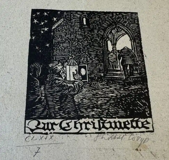 Switbert Lobisser - Holzschnitt -  auf Brief von 1807 - Op.169  Zur Christmette 22x35 cm signiert nummeriert – Bild 2