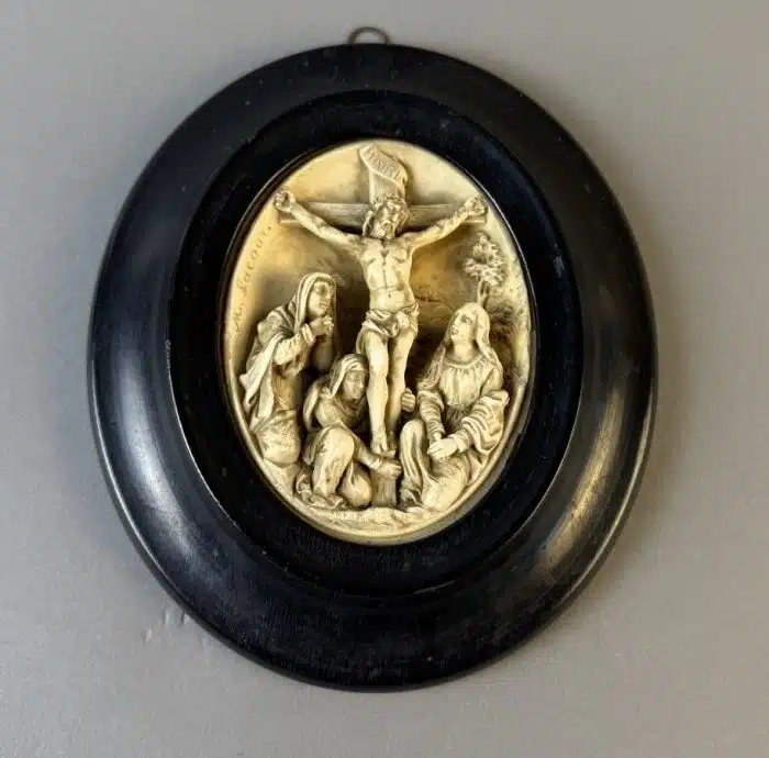Switbert Lobisser - Aus persönlichem Besitz - Zum Namenstag seiner Eva 1931 - Reliefbild, 19. Jahrhundert, Meerschaum, H 16 cm