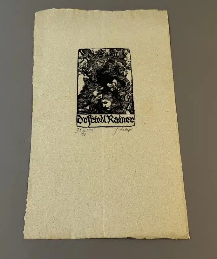 Switbert Lobisser - Holzschnitt -  auf altem Brief   Op. 182  Exlibris Dr. Friedl Rainer 21x36 cm signiert nummeriert