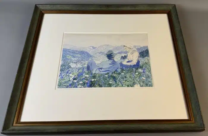 Switbert Lobisser - Aquarell -  Wiesenrast - Paar vor St. Pauler Bergen 59x52 cm Blatt 32x23 cm signiert datiert 1917