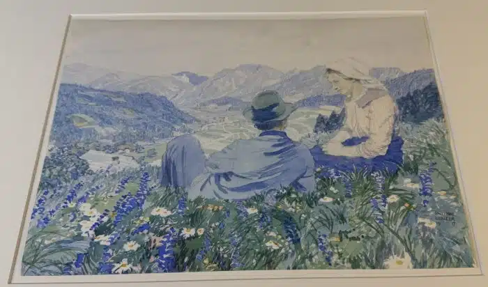 Switbert Lobisser - Aquarell -  Wiesenrast - Paar vor St. Pauler Bergen 59x52 cm Blatt 32x23 cm signiert datiert 1917 – Bild 2