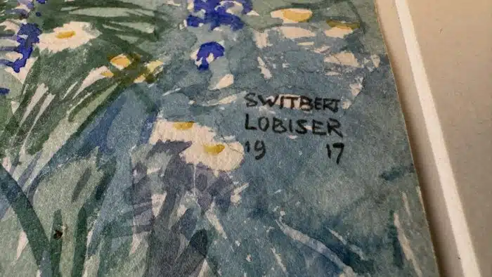 Switbert Lobisser - Aquarell -  Wiesenrast - Paar vor St. Pauler Bergen 59x52 cm Blatt 32x23 cm signiert datiert 1917 – Bild 4
