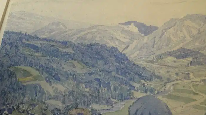 Switbert Lobisser - Aquarell -  Wiesenrast - Paar vor St. Pauler Bergen 59x52 cm Blatt 32x23 cm signiert datiert 1917 – Bild 5
