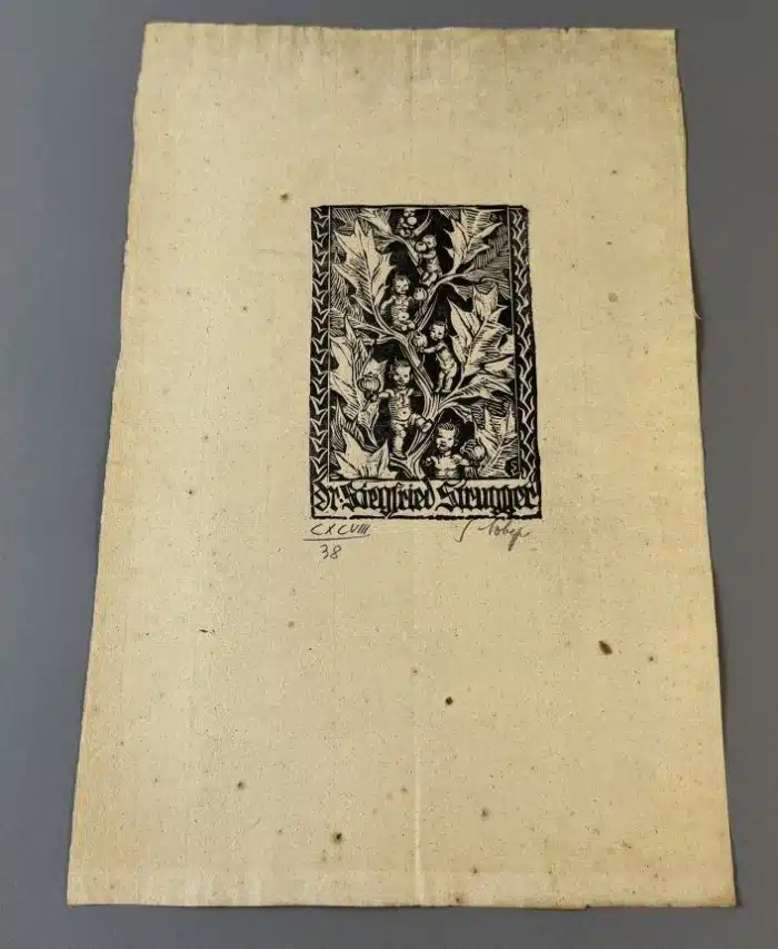 Switbert Lobisser - Holzschnitt -  auf altem Brief   Op. 198  Exlibris Dr. Siegfried Strugger 23x37 cm signiert nummeriert