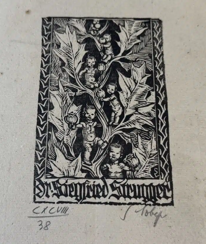 Switbert Lobisser - Holzschnitt -  auf altem Brief   Op. 198  Exlibris Dr. Siegfried Strugger 23x37 cm signiert nummeriert – Bild 2