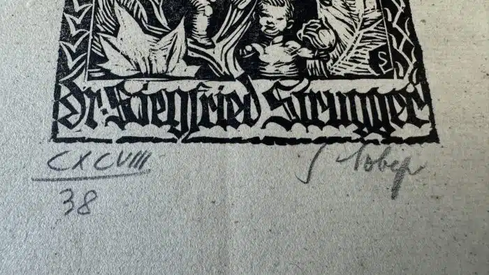 Switbert Lobisser - Holzschnitt -  auf altem Brief   Op. 198  Exlibris Dr. Siegfried Strugger 23x37 cm signiert nummeriert – Bild 3