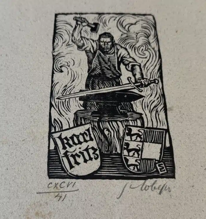 Switbert Lobisser - Holzschnitt -  auf Brief von 1809 mit Wasserzeichen Stift St.Paul - Op.196  Exlibris Karl Fritz (II) 24x37,5 cm signiert nummeriert – Bild 2