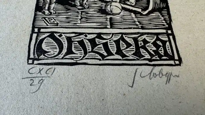 Switbert Lobisser - Holzschnitt -  auf altem Brief mit Wasserzeichen Stift St.Paul - Op.191  Exlibris Dr. H. Seka  23,5x37,5 cm signiert nummeriert – Bild 3