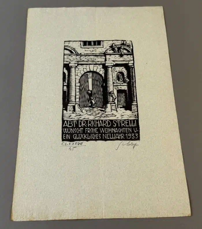 Switbert Lobisser - Holzschnitt -  auf Brief von 1808  Op.187  Richard Strelli Neujahr 1933 23,5x35 cm signiert nummeriert