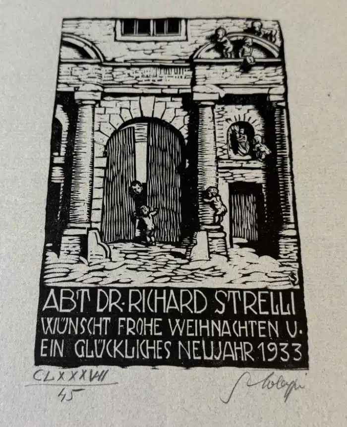 Switbert Lobisser - Holzschnitt -  auf Brief von 1808  Op.187  Richard Strelli Neujahr 1933 23,5x35 cm signiert nummeriert – Bild 2