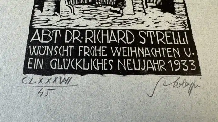 Switbert Lobisser - Holzschnitt -  auf Brief von 1808  Op.187  Richard Strelli Neujahr 1933 23,5x35 cm signiert nummeriert – Bild 3