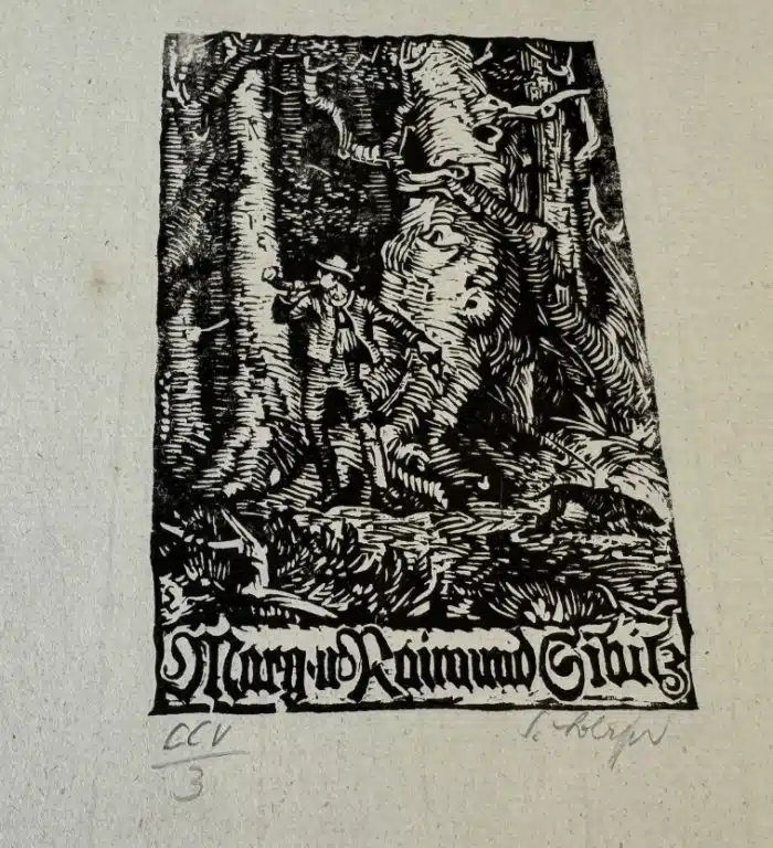 Switbert Lobisser - Holzschnitt - mit Wasserzeichen Stift St.Paul - Op.205  Exlibris Marg. und Raimund Sibitz  23x37 cm signiert nummeriert – Bild 2