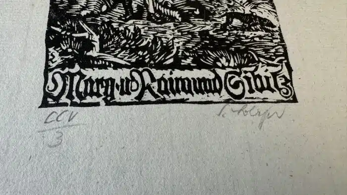 Switbert Lobisser - Holzschnitt - mit Wasserzeichen Stift St.Paul - Op.205  Exlibris Marg. und Raimund Sibitz  23x37 cm signiert nummeriert – Bild 3