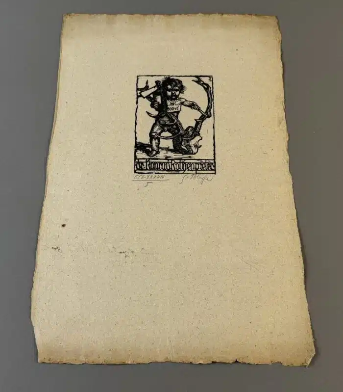 Switbert Lobisser - Holzschnitt - auf altem Brief von 1807  - Op. 288  Exlibris Dr. Konrad Rothenpieler 37,5x24 cm  signiert nummeriert