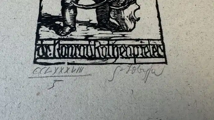 Switbert Lobisser - Holzschnitt - auf altem Brief von 1807  - Op. 288  Exlibris Dr. Konrad Rothenpieler 37,5x24 cm  signiert nummeriert – Bild 3