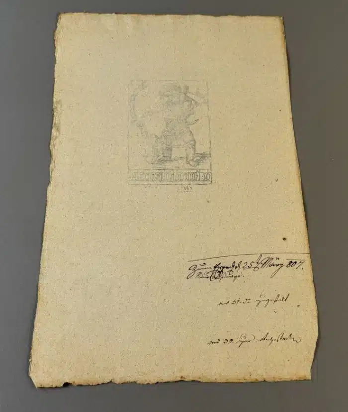 Switbert Lobisser - Holzschnitt - auf altem Brief von 1807  - Op. 288  Exlibris Dr. Konrad Rothenpieler 37,5x24 cm  signiert nummeriert – Bild 4