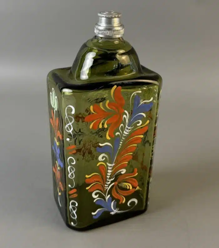 Switbert Lobisser - Aus persönlichem Besitz -  Bemalte Mundgeblasene Flasche mit Verschluss H 19 cm