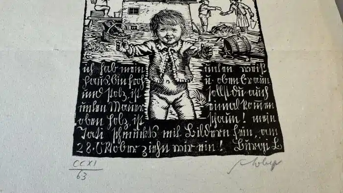 Switbert Lobisser - Holzschnitt - auf altem Brief mit Wasserzeichen Stift St.Paul - Op  211  Exlibris Margarethe Maier-Kaibitsch - 27x37 cm  signiert nummeriert – Bild 4