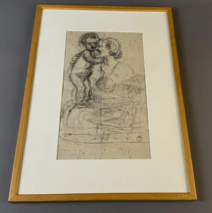 Switbert Lobisser - Zeichnung - Mutter mit Kind -  Bleistift mit Deckweiß - 1940 - 35x49 cm Blatt 18,5x32,5 cm signiert mit datiert Nachlassstempel