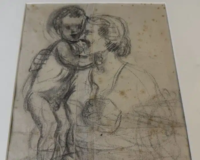 Switbert Lobisser - Zeichnung - Mutter mit Kind -  Bleistift mit Deckweiß - 1940 - 35x49 cm Blatt 18,5x32,5 cm signiert mit datiert Nachlassstempel – Bild 3