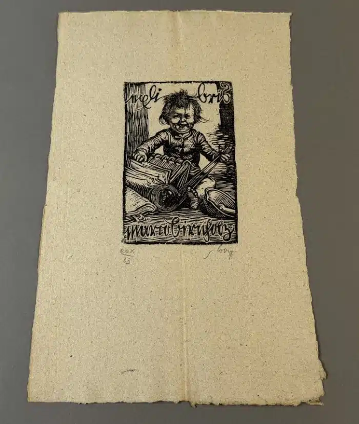 Switbert Lobisser - Holzschnitt - auf altem Brief von 1816  - Op. 209  Exlibris Marco Birnholz (I)  21x33,5 cm  signiert nummeriert