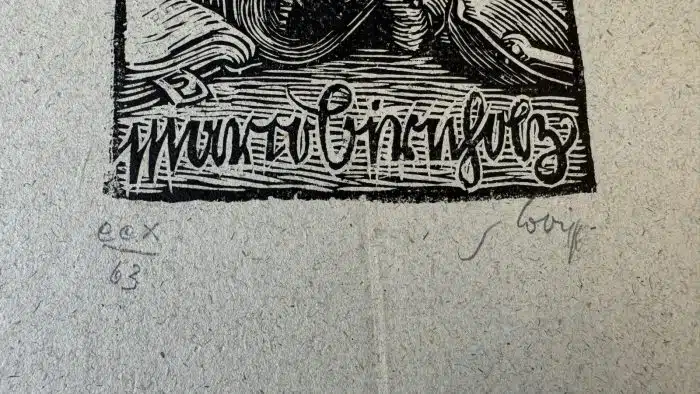 Switbert Lobisser - Holzschnitt - auf altem Brief von 1816  - Op. 209  Exlibris Marco Birnholz (I)  21x33,5 cm  signiert nummeriert – Bild 3