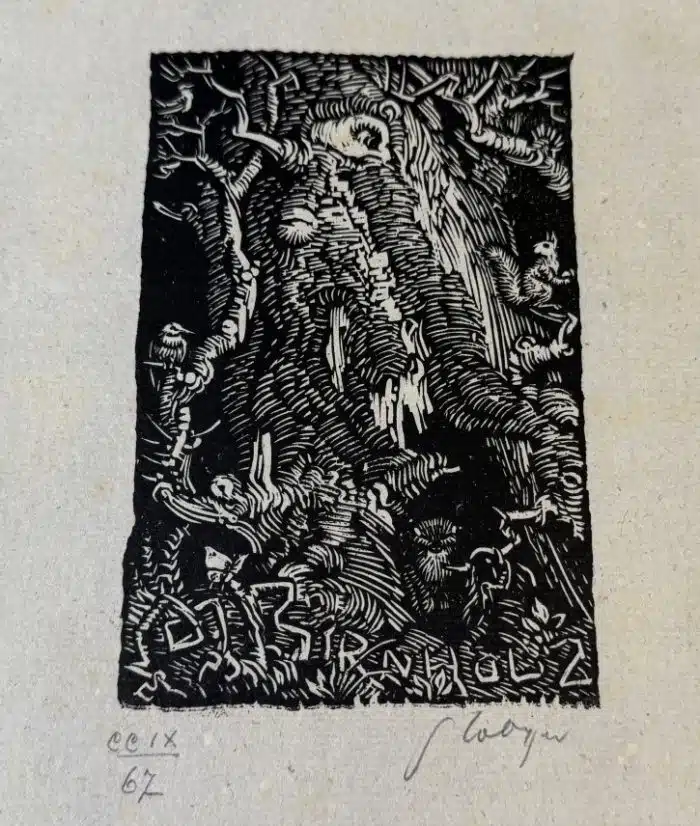 Switbert Lobisser - Holzschnitt - auf altem Brief von 1814  - Op. 210  Exlibris Marco Birnholz (II)  19x32 cm  signiert nummeriert – Bild 2