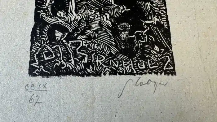 Switbert Lobisser - Holzschnitt - auf altem Brief von 1814  - Op. 210  Exlibris Marco Birnholz (II)  19x32 cm  signiert nummeriert – Bild 3