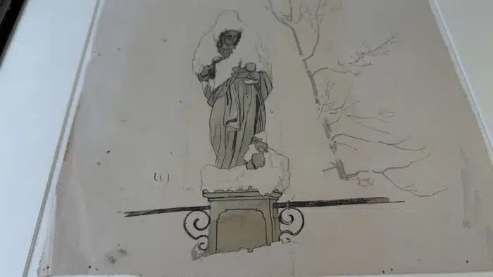 Switbert Lobisser - Aquarell -  Bleistift - St. Lamprecht Marienstatue 46,5x47 cm Blatt 28,5x29 cm – Bild 4