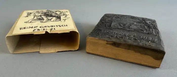 Switbert Lobisser – ORIGINAL Holzstock / Druckstock –  Op. 616  Heinz Grubitsch, Geburtsanzeige 7,5x10 cm  Absolute Rarität – Bild 6