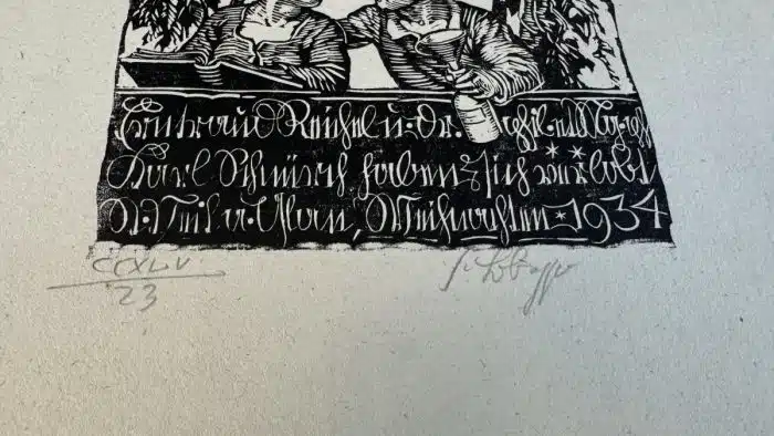 Switbert Lobisser - Holzschnitt - auf altem Brief mit Wasserzeichen Stift St.Paul - Op.245  Erntraud Reichel und Dr. Karl Schnürch  24x38,5 cm  signiert nummeriert – Bild 3