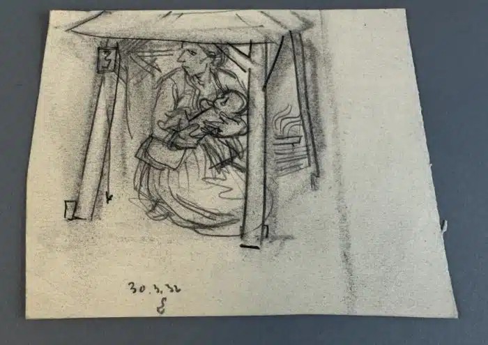 Switbert Lobisser - Aus persönlichem Besitz - 1 Zeichenblatt aus seinem Skizzenbuch Absolute Rarität 18x25 - 11,5x15 cm Signiert datiert