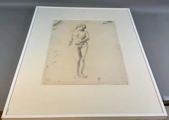 Switbert Lobisser - Zeichnung -  Weiblicher Akt - Bleistift auf Papier 60x76 cm Blatt 35,5x47,5 cm Nachlassstempel, Glas gebrochen