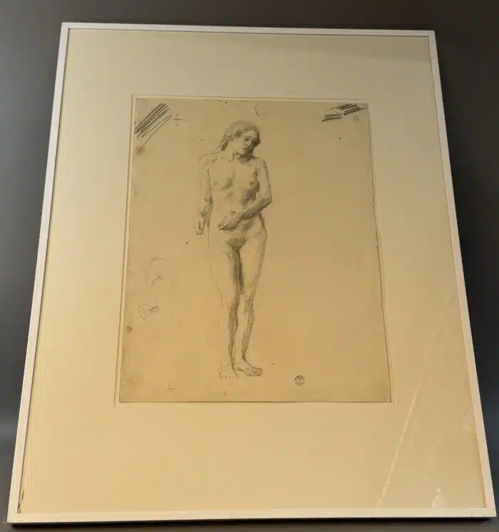 Switbert Lobisser - Zeichnung -  Weiblicher Akt - Bleistift auf Papier 60x76 cm Blatt 35,5x47,5 cm Nachlassstempel, Glas gebrochen – Bild 2