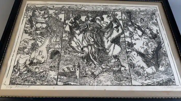 Switbert Lobisser - Holzschnitt - Die selige Hemma von Gurk, 1923, Holzschnitt, Triptychon, 66x46 Blatt 57x37cm, signiert, betitelt nummeriert Op. 11, – Bild 6