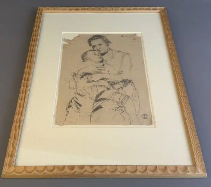 Switbert Lobisser - Zeichnung -  Mutter mit Kind - Pepperl mit Mutter - Bleistift auf Papier 38x51 cm Blatt 21x29 cm Nachlassstempel, signiert datiert
