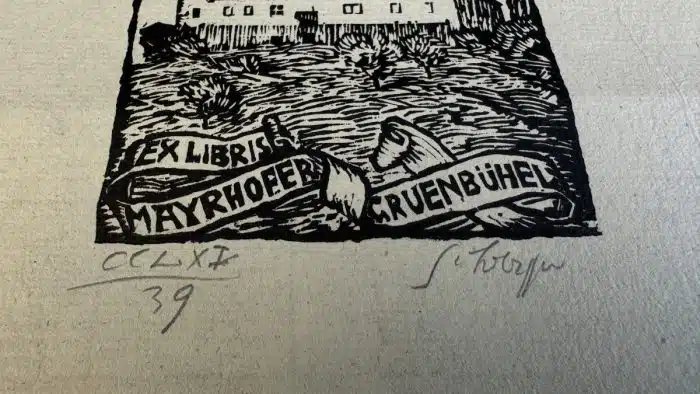 Switbert Lobisser - Holzschnitt - auf altem Brief mit Wasserzeichen Stift St.Paul - Op.261  Exlibris Mayrhofer-Gruenbühel 21x33,5 cm  signiert nummeriert – Bild 3