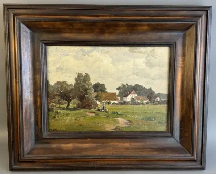 Josef Willroider (Villach 1838–1915 München) Blick auf Kärntner Landschaft, signiert, Öl auf Platte 43 x 53 cm, gerahmt im Nussholzrahmen