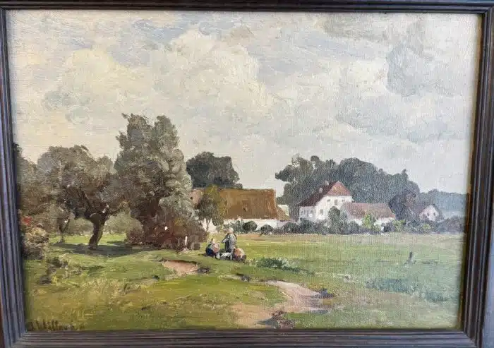 Josef Willroider (Villach 1838–1915 München) Blick auf Kärntner Landschaft, signiert, Öl auf Platte 43 x 53 cm, gerahmt im Nussholzrahmen – Bild 2